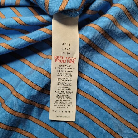 Topshop Oversized Blue Brown Striped Button Down Long Sleeve Womens Top Size 10 - Picture 9 of 11